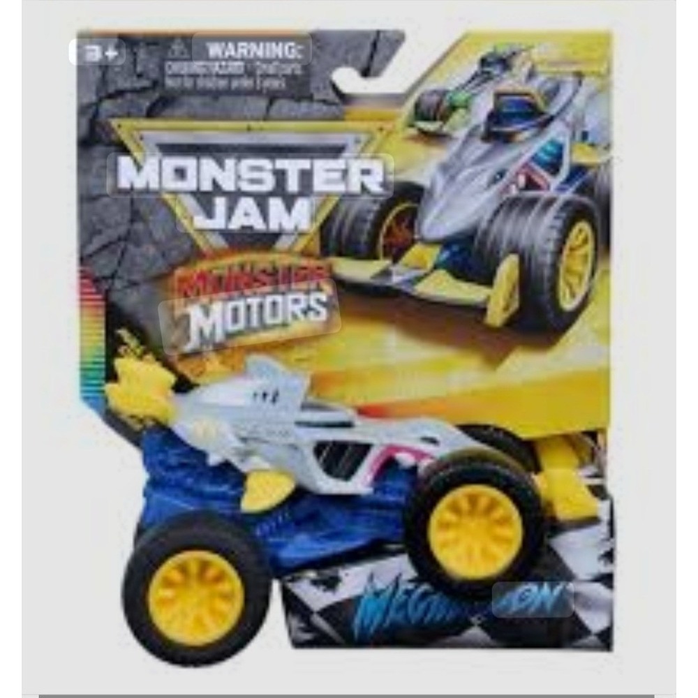 Monster Jam Monster Motors Megalodon Pull Back Toy Car Shark Grey Blue Serie 01
